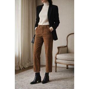 Bagatelle Brown Suede Leather Pants 4P Petite Straight Leg 27.5" Inseam 90s Mod